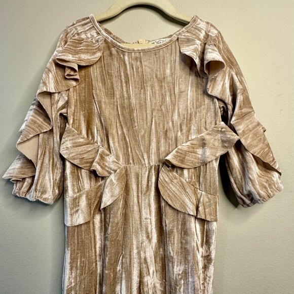MIA JOY Crushed Velvet Jumpsuit Girls 7 Joyfolie Valery 70's Style Ruffle Flares - Picture 3 of 10